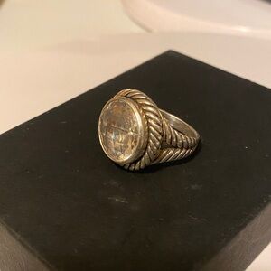 Sterling ring with cushion-cut crystal cubic zirconia and a rope-textured band